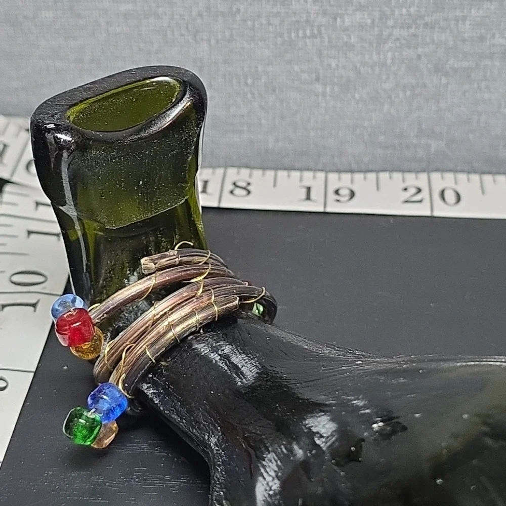 Flattened Green Wine Bottle Serving Tray, Candle Holder, or Cooking Spoon Rest